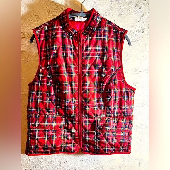 Jackets & Blazers - Plaid vest, holiday tartan, vintage Appleseeds
Red, green plaid with pockets-LG